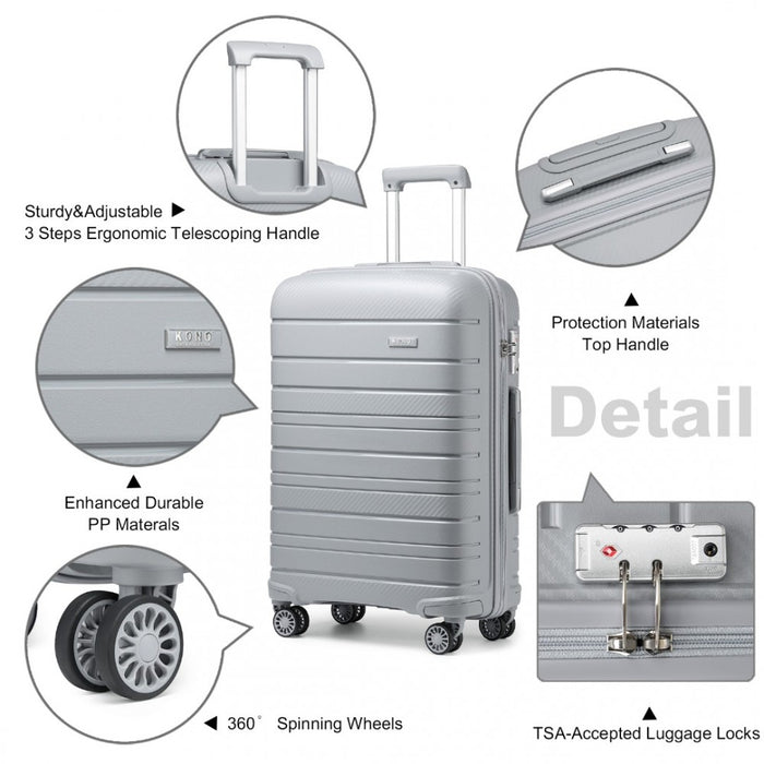 4-Piece Multi-Texture PP Hard Shell Suitcase Set with Vanity Case – Classic Collection – Grey