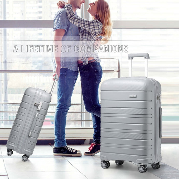 4-Piece Multi-Texture PP Hard Shell Suitcase Set with Vanity Case – Classic Collection – Grey