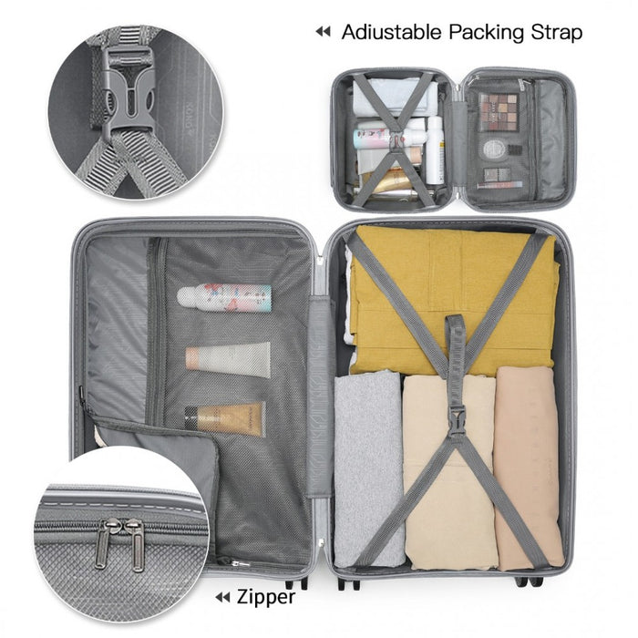 4-Piece Multi-Texture PP Hard Shell Suitcase Set with Vanity Case – Classic Collection – Grey