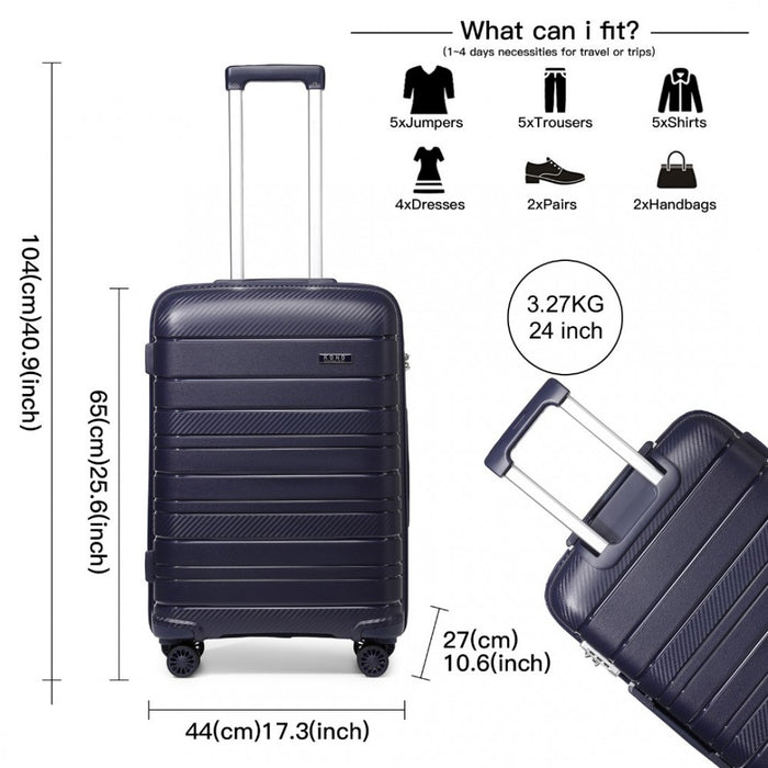 Multi-Texture PP Hard Shell Suitcase – 24-Inch – Classic Collection – Navy