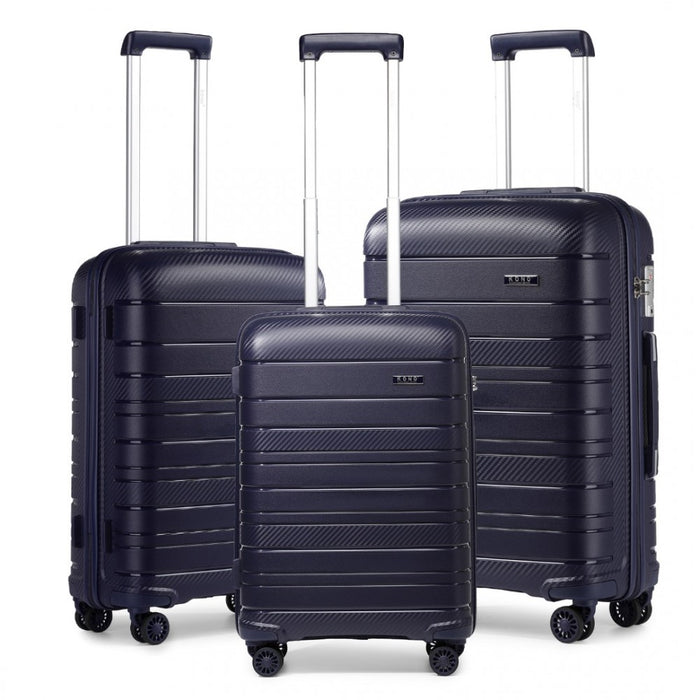 3-Piece Multi-Texture PP Hard Shell Suitcase Set – Classic Collection – Navy
