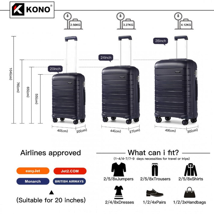 3-Piece Multi-Texture PP Hard Shell Suitcase Set – Classic Collection – Navy