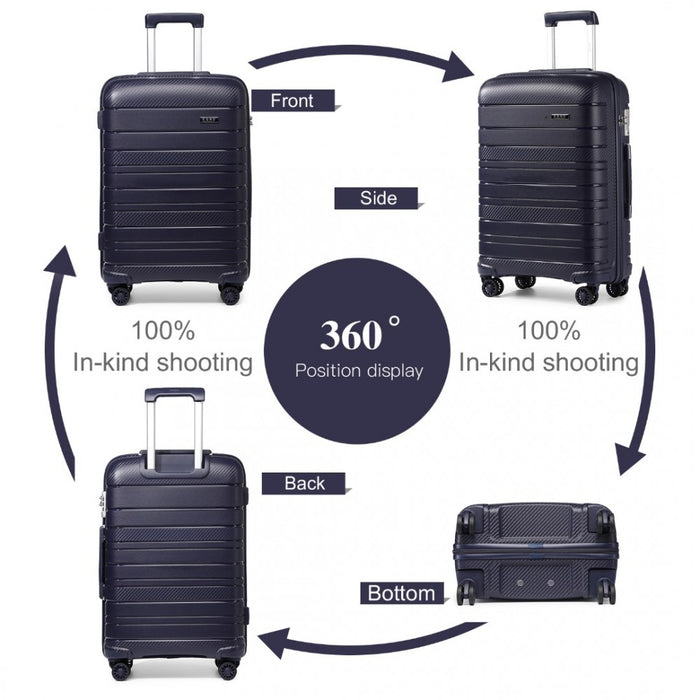 4-Piece Multi-Texture PP Hard Shell Suitcase Set with Vanity Case – Classic Collection – Navy