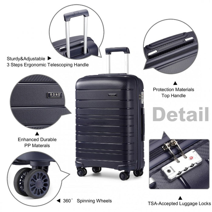 4-Piece Multi-Texture PP Hard Shell Suitcase Set with Vanity Case – Classic Collection – Navy