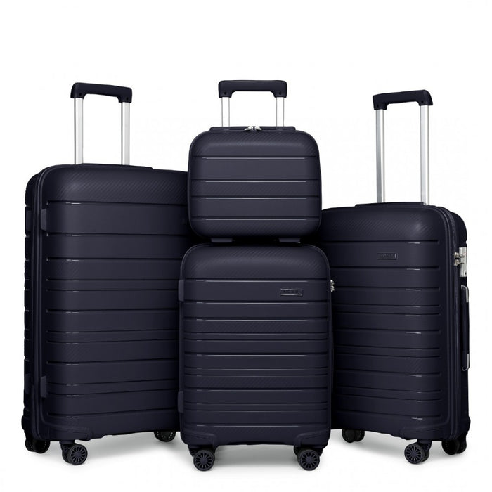 4-Piece Multi-Texture PP Hard Shell Suitcase Set with Vanity Case – Classic Collection – Navy