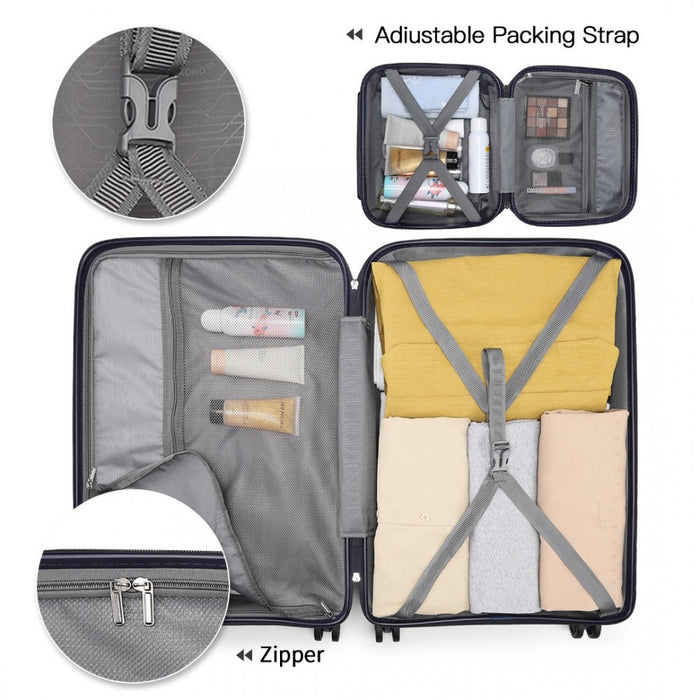 4-Piece Multi-Texture PP Hard Shell Suitcase Set with Vanity Case – Classic Collection – Navy