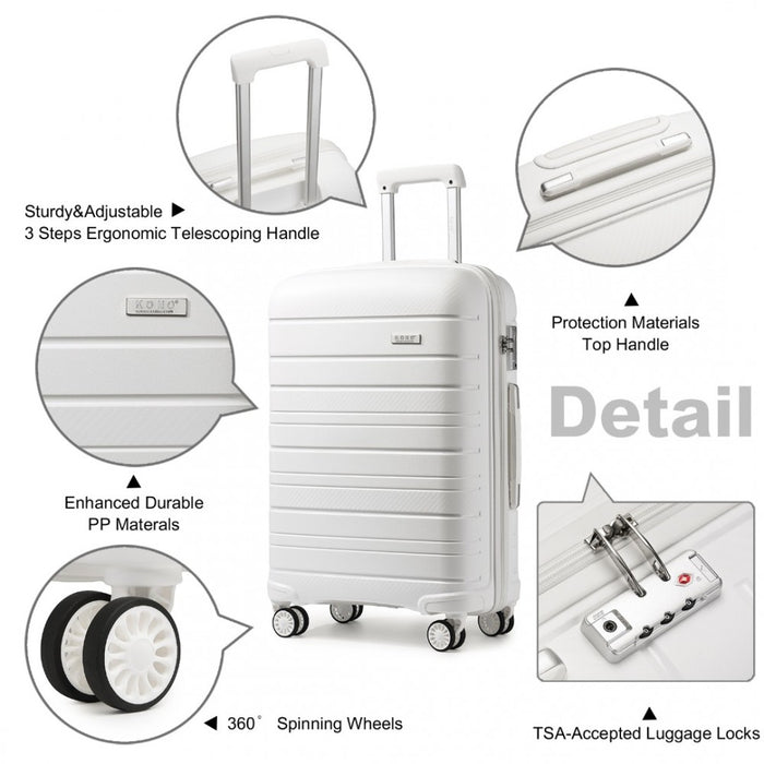 3-Piece Multi-Texture PP Hard Shell Suitcase Set – Classic Collection – White