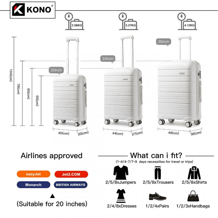 3-Piece Multi-Texture PP Hard Shell Suitcase Set – Classic Collection – White