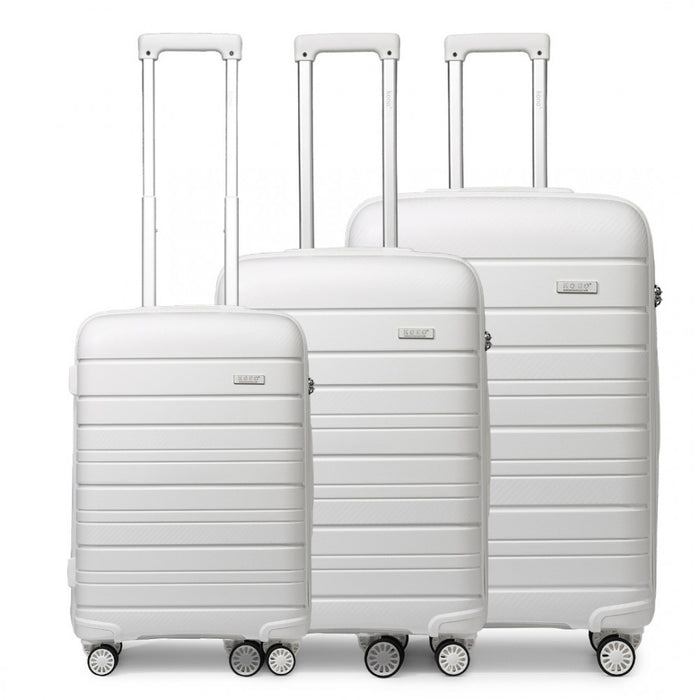 3-Piece Multi-Texture PP Hard Shell Suitcase Set – Classic Collection – White
