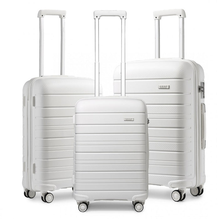 3-Piece Multi-Texture PP Hard Shell Suitcase Set – Classic Collection – White