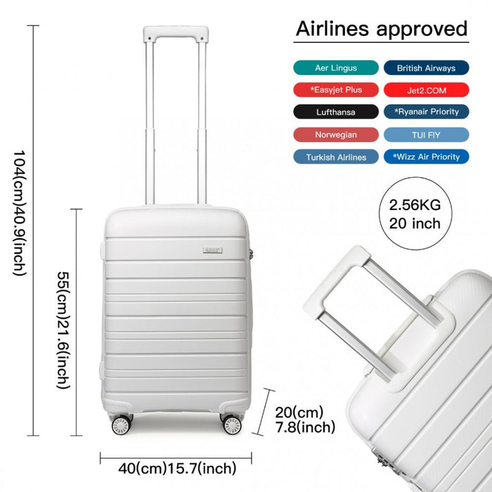 Multi-Texture PP Hard Shell Suitcase – 20-Inch – Classic Collection – White