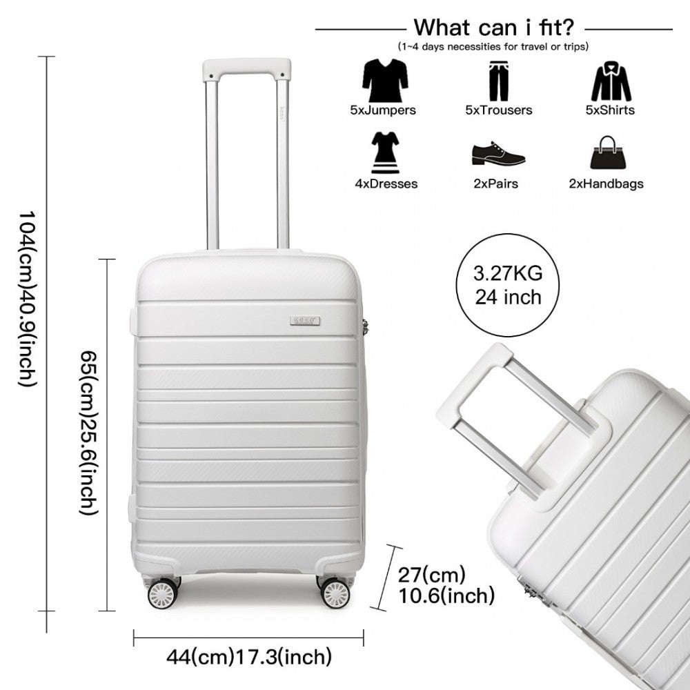 Multi-Texture PP Hard Shell Suitcase – 24-Inch – Classic Collection – White