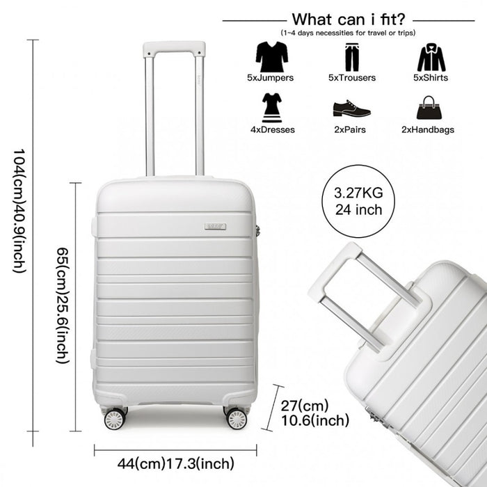 Multi-Texture PP Hard Shell Suitcase – 24-Inch – Classic Collection – White