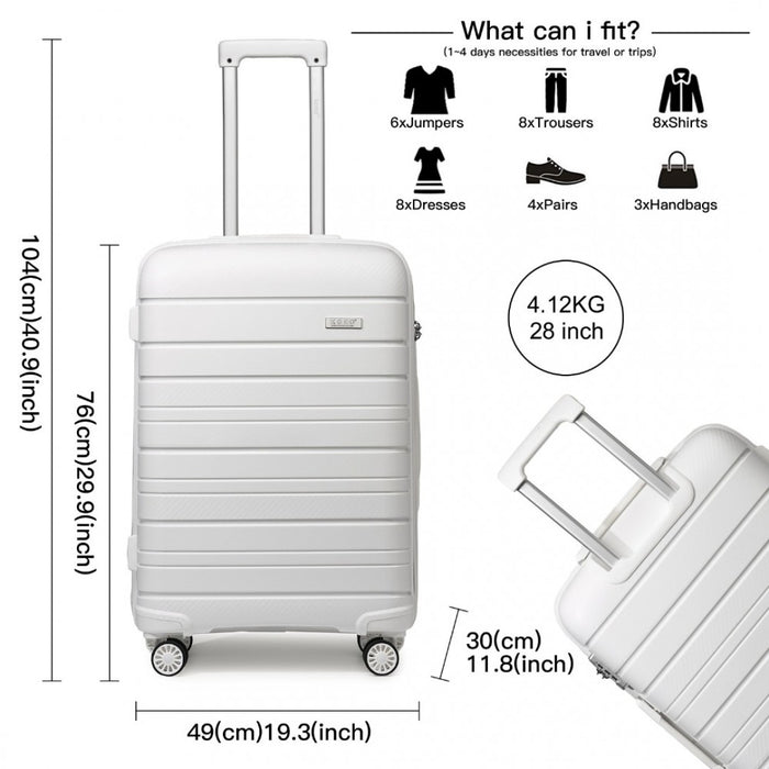 Multi-Texture PP Hard Shell Suitcase – 28-Inch – Classic Collection – White