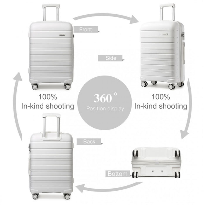 4-Piece Multi-Texture PP Hard Shell Suitcase Set with Vanity Case – Classic Collection – White