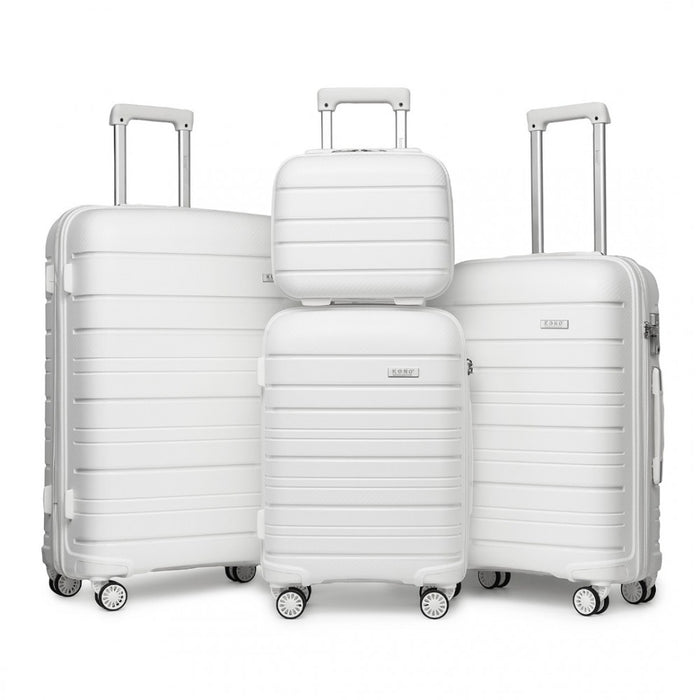 4-Piece Multi-Texture PP Hard Shell Suitcase Set with Vanity Case – Classic Collection – White