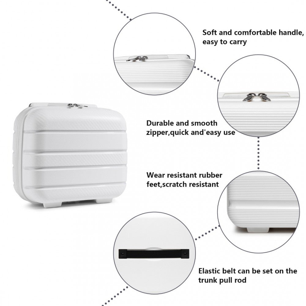 4-Piece Multi-Texture PP Hard Shell Suitcase Set with Vanity Case – Classic Collection – White