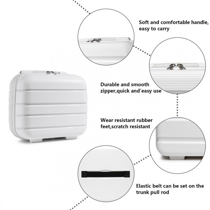 4-Piece Multi-Texture PP Hard Shell Suitcase Set with Vanity Case – Classic Collection – White