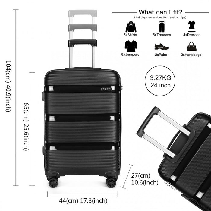 3-Piece Bright PP Hard Shell Suitcase Set – Classic Collection – Black