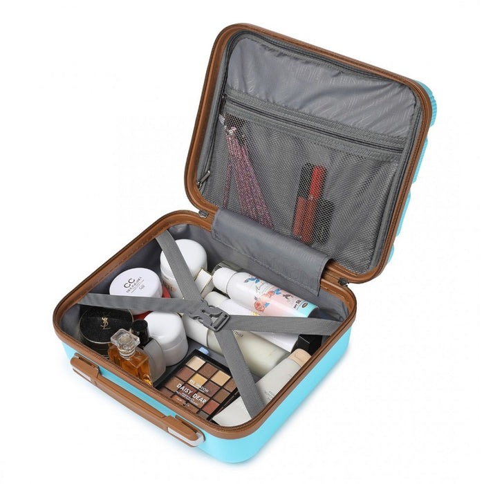 Bright PP Hard Shell Vanity Case – 14-Inch – Blue and Brown
