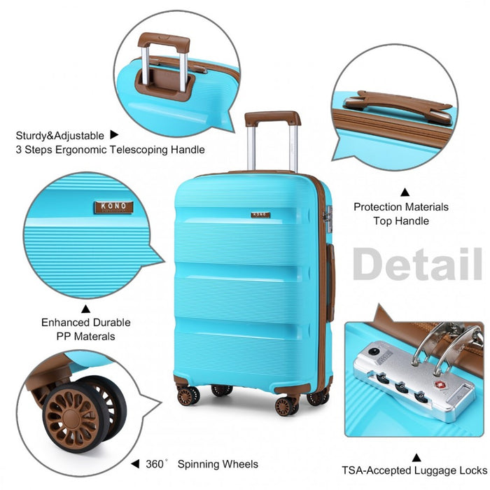 Bright PP Hard Shell Suitcase – 24-Inch – Classic Collection – Blue and Brown