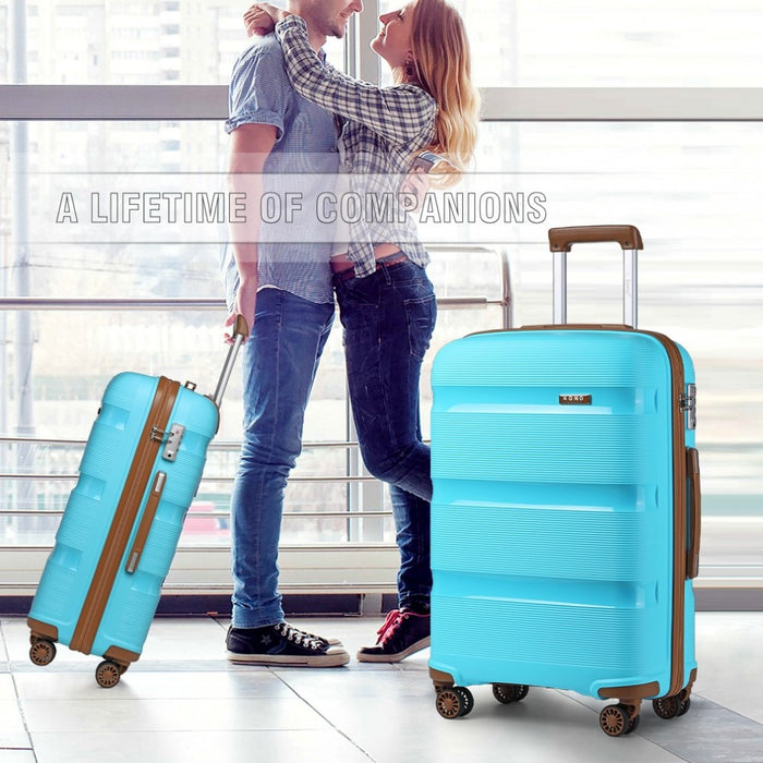 Bright PP Hard Shell Suitcase – 24-Inch – Classic Collection – Blue and Brown