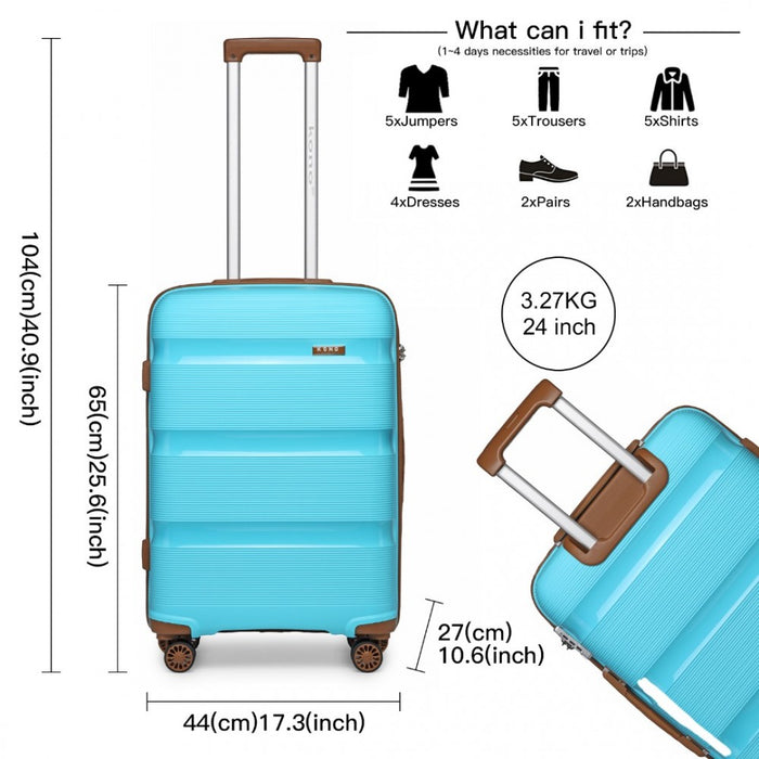 Bright PP Hard Shell Suitcase – 24-Inch – Classic Collection – Blue and Brown