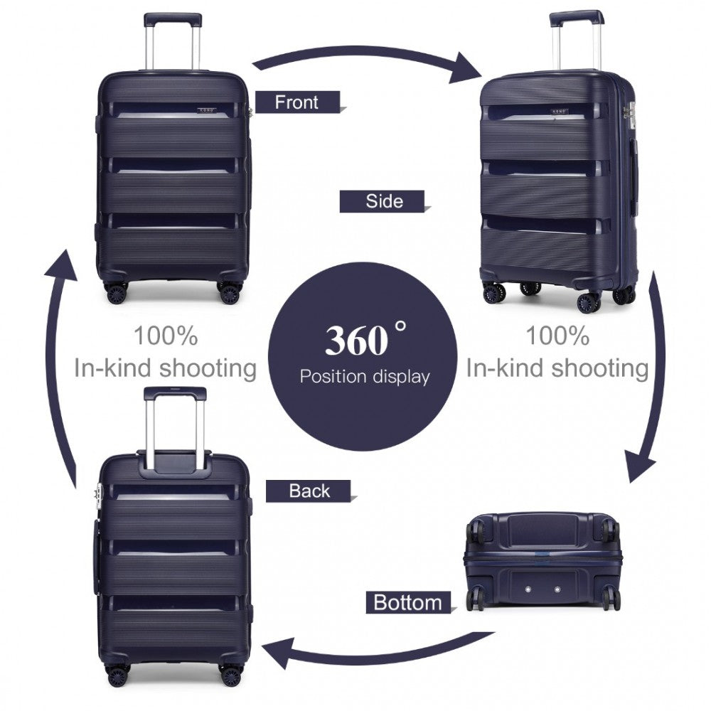 4-Piece Bright PP Hard Shell Suitcase Set with TSA Lock and Vanity Case – Classic Collection – Navy
