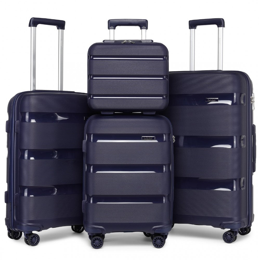 4-Piece Bright PP Hard Shell Suitcase Set with TSA Lock and Vanity Case – Classic Collection – Navy