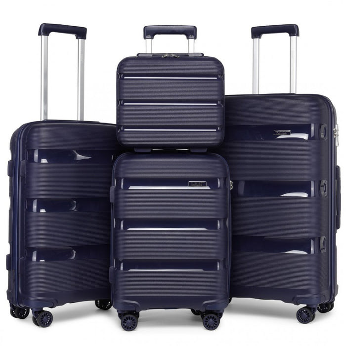 4-Piece Bright PP Hard Shell Suitcase Set with TSA Lock and Vanity Case – Classic Collection – Navy