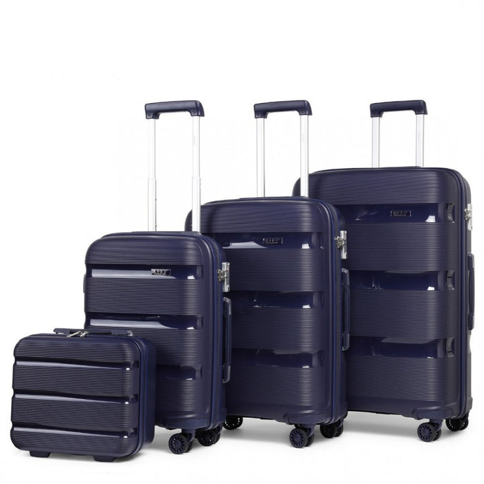 4-Piece Bright PP Hard Shell Suitcase Set with TSA Lock and Vanity Case – Classic Collection – Navy