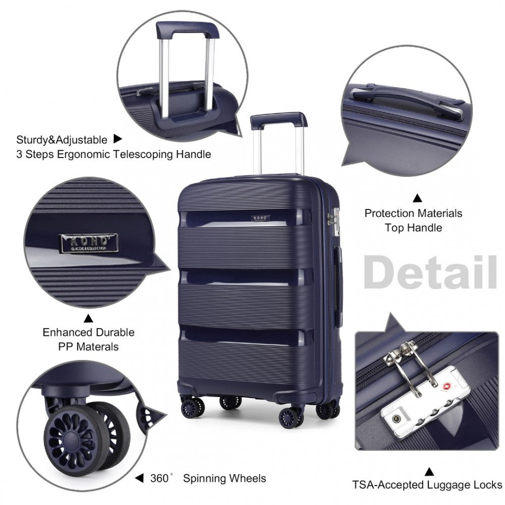 4-Piece Bright PP Hard Shell Suitcase Set with TSA Lock and Vanity Case – Classic Collection – Navy