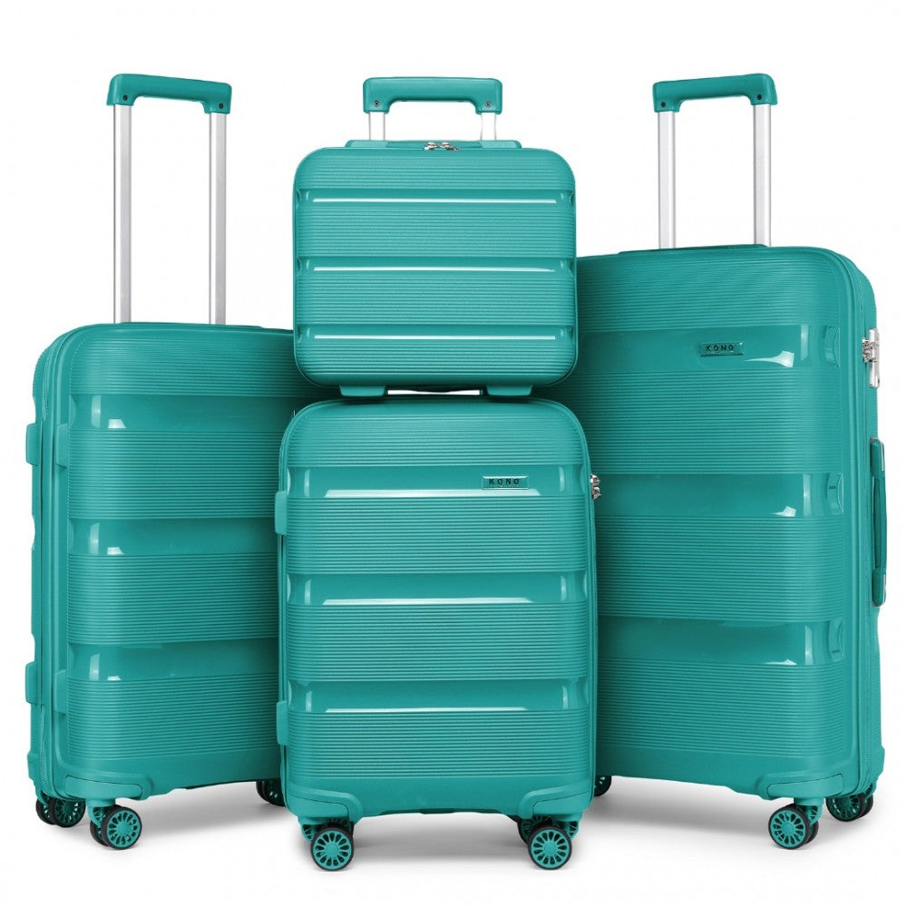 4-Piece Bright PP Hard Shell Suitcase Set with TSA Lock and Vanity Case – Classic Collection – Blue