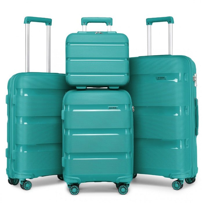 4-Piece Bright PP Hard Shell Suitcase Set with TSA Lock and Vanity Case – Classic Collection – Blue