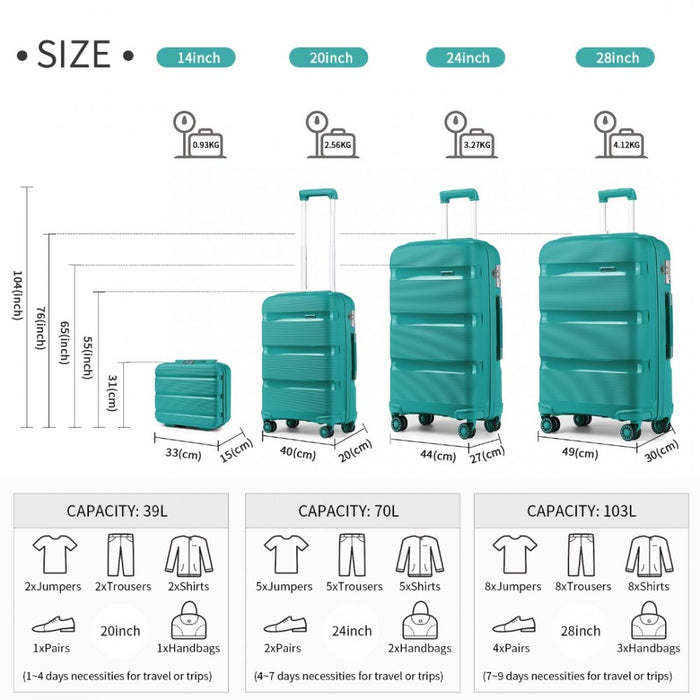 4-Piece Bright PP Hard Shell Suitcase Set with TSA Lock and Vanity Case – Classic Collection – Blue