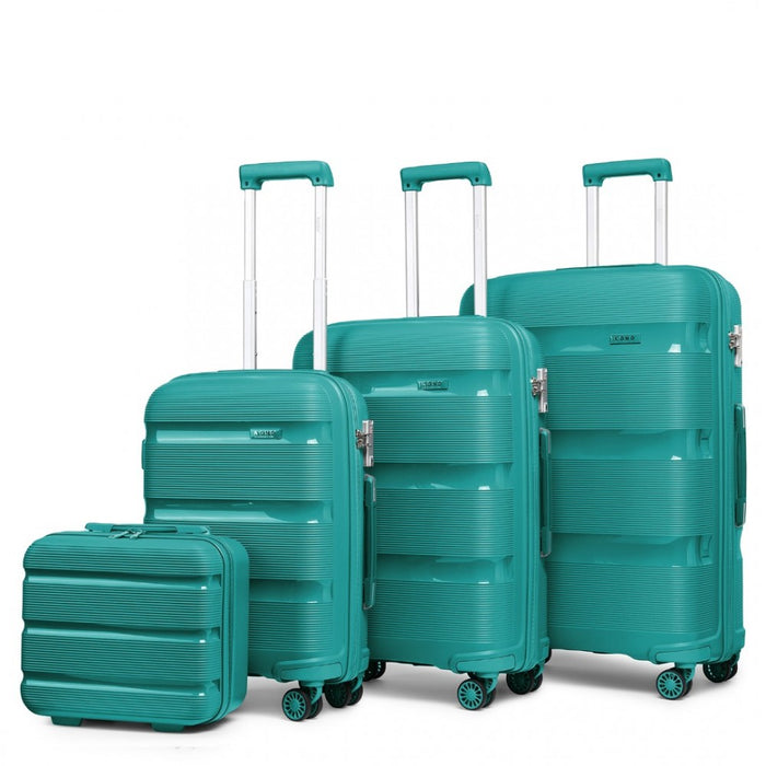 4-Piece Bright PP Hard Shell Suitcase Set with TSA Lock and Vanity Case – Classic Collection – Blue