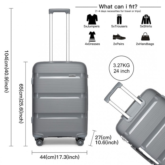 Bright PP Hard Shell Suitcase – 24-Inch – Classic Collection – Grey
