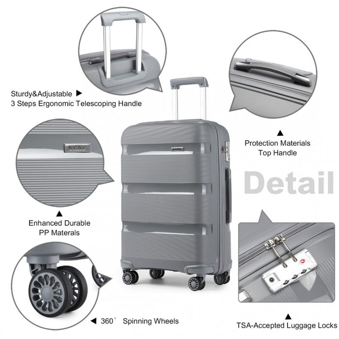 Bright PP Hard Shell Suitcase – 24-Inch – Classic Collection – Grey