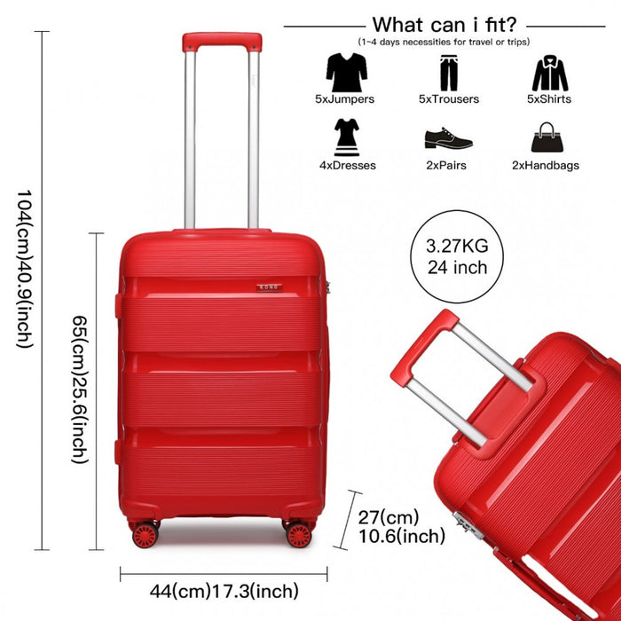 Bright PP Hard Shell Suitcase – 24-Inch – Classic Collection – Red