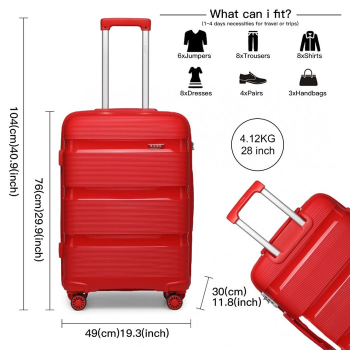 Bright PP Hard Shell Suitcase – 28-Inch – Classic Collection – Red