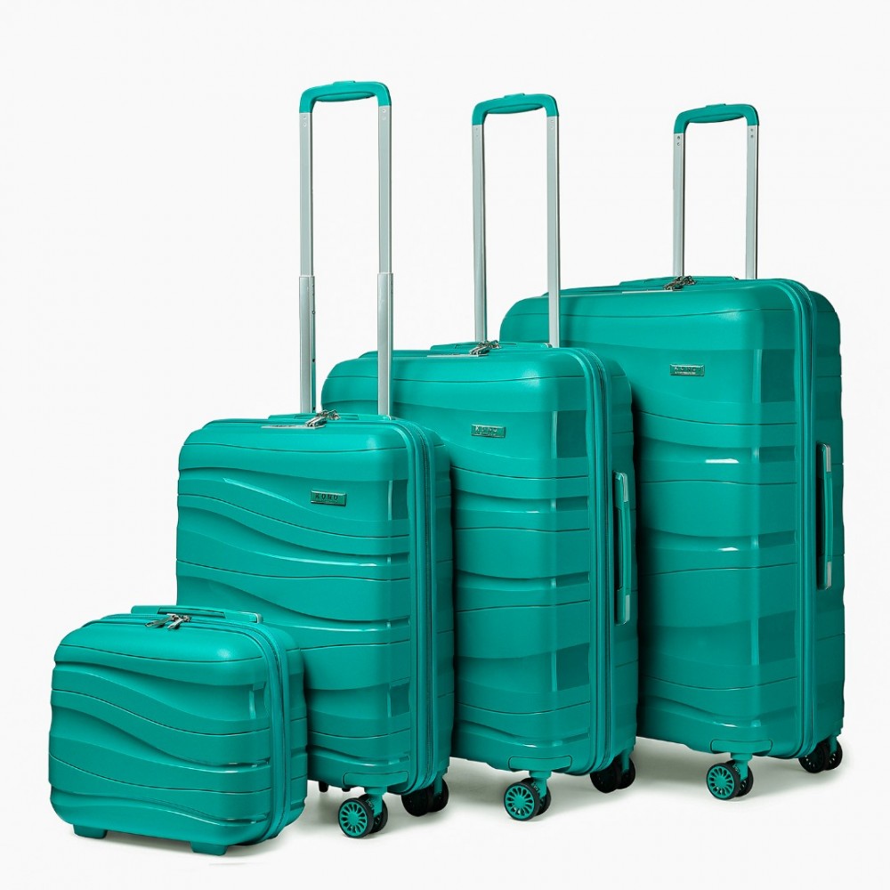 4-Piece Lightweight Polypropylene Hard Shell Suitcase Set with TSA Lock and Vanity Case – Teal