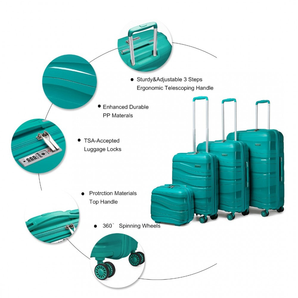 4-Piece Lightweight Polypropylene Hard Shell Suitcase Set with TSA Lock and Vanity Case – Teal