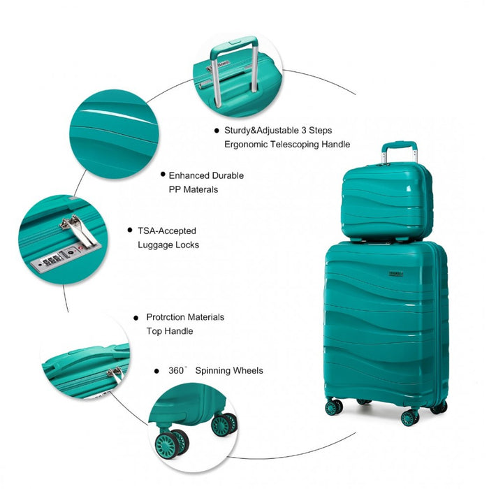 2-Piece Lightweight Polypropylene Hard Shell Suitcase Set with Vanity Case – 14/20-Inch – Teal