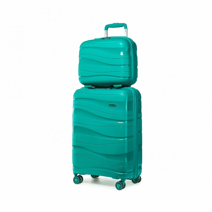 2-Piece Lightweight Polypropylene Hard Shell Suitcase Set with Vanity Case – 14/20-Inch – Teal