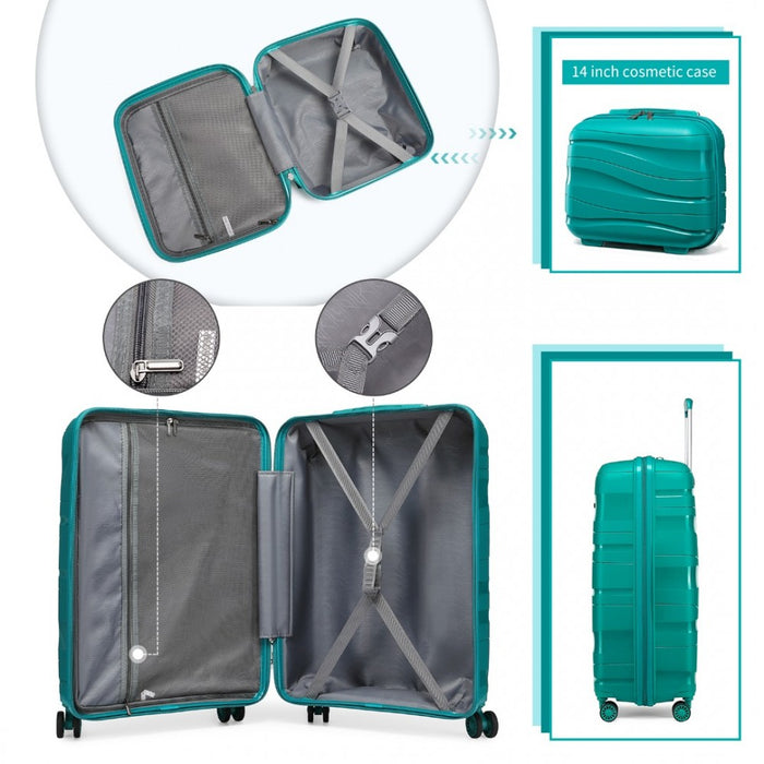 2-Piece Lightweight Polypropylene Hard Shell Suitcase Set with Vanity Case – 14/20-Inch – Teal