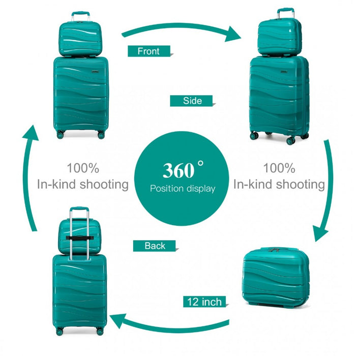 2-Piece Lightweight Polypropylene Hard Shell Suitcase Set with Vanity Case – 14/20-Inch – Teal