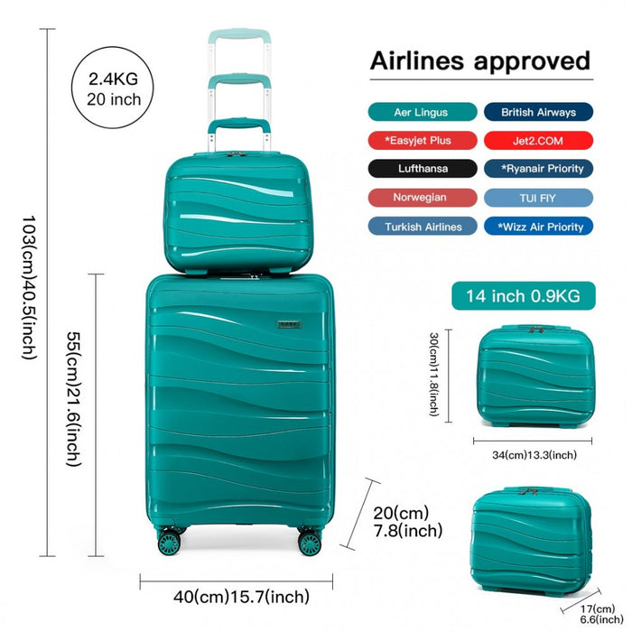2-Piece Lightweight Polypropylene Hard Shell Suitcase Set with Vanity Case – 14/20-Inch – Teal