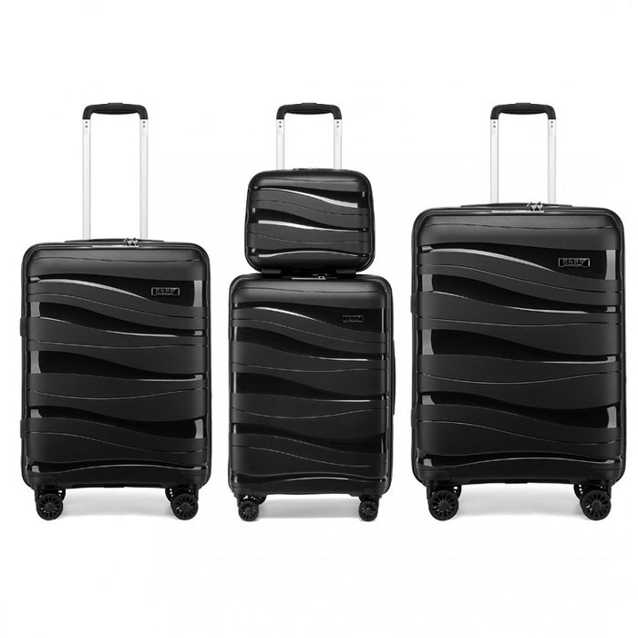 4-Piece Lightweight Polypropylene Hard Shell Suitcase Set with TSA Lock and Vanity Case – Black