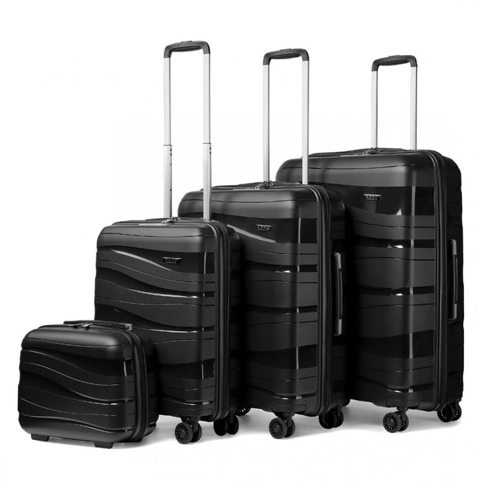 4-Piece Lightweight Polypropylene Hard Shell Suitcase Set with TSA Lock and Vanity Case – Black