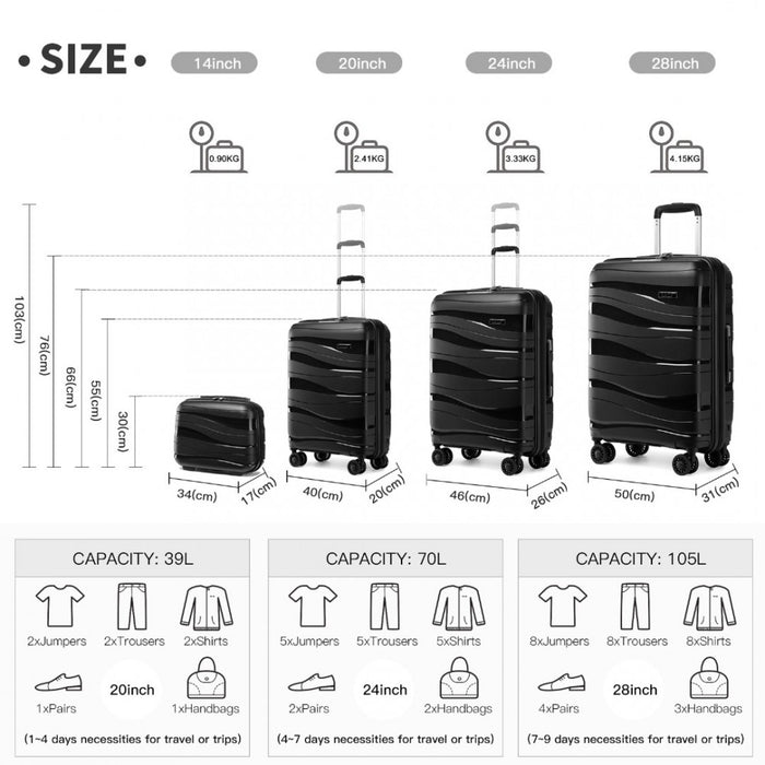 4-Piece Lightweight Polypropylene Hard Shell Suitcase Set with TSA Lock and Vanity Case – Black